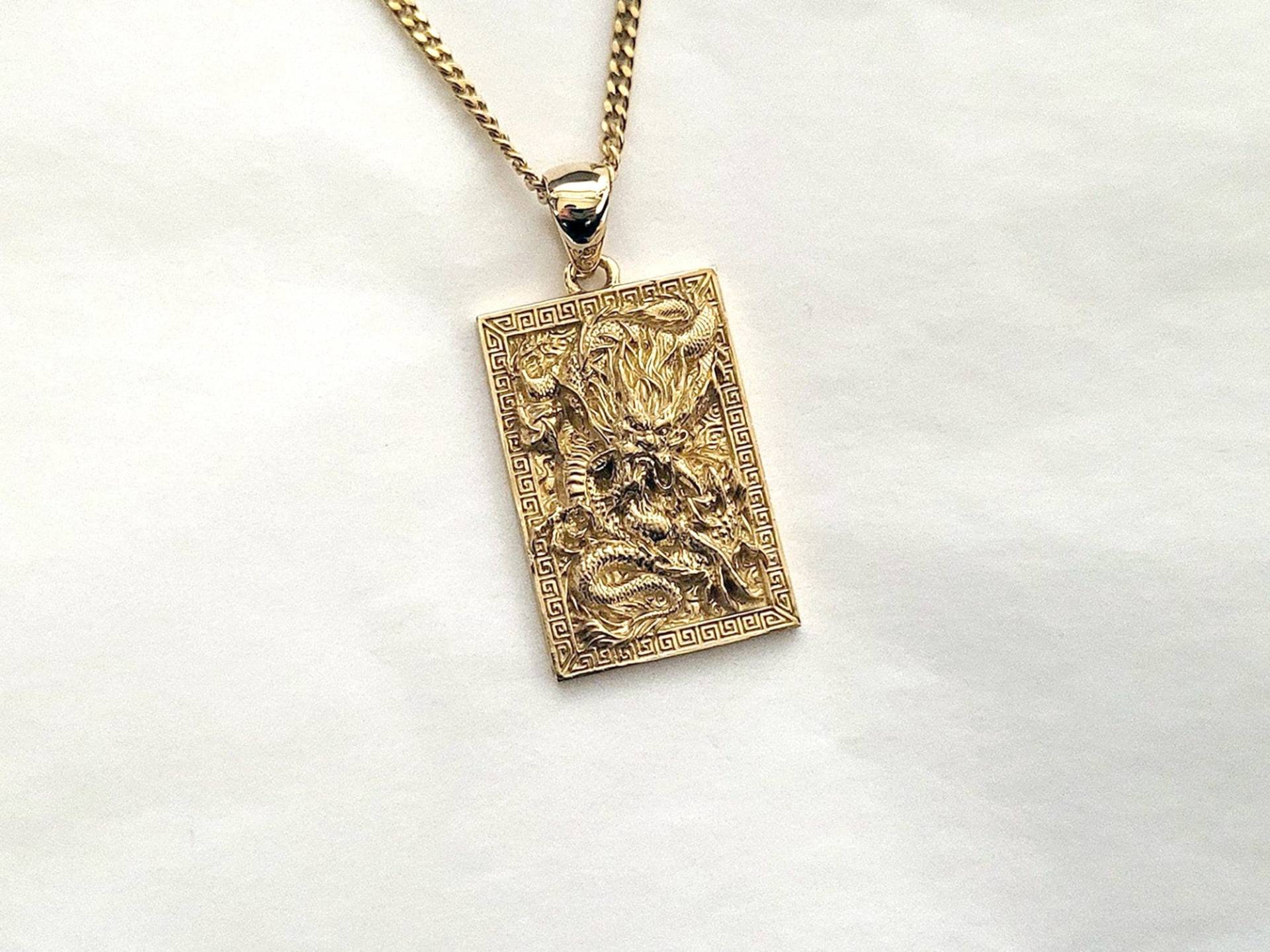 14K 18K Gold Drachen Halskette Männer, Anhänger, Herrenkette Gold, Herren Anhänger von carredorj