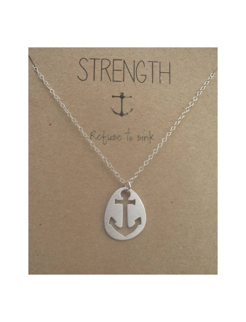 Anker Silhouette Halskette - Sterling Silber Stärke-Zitat-Karte Weigern, Spüle Inspirierend Schmuck Personalisierte Weihnachts-Geschenk von carriesaxl