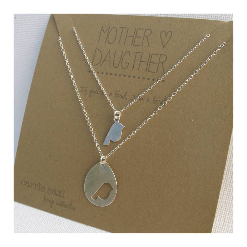 Mutter-Tochter-Vogel Collier-Set - Silber Mutter Tochter Neckalces Schmuck Halskette Personalisierte Weihnachts-Geschenk von carriesaxl