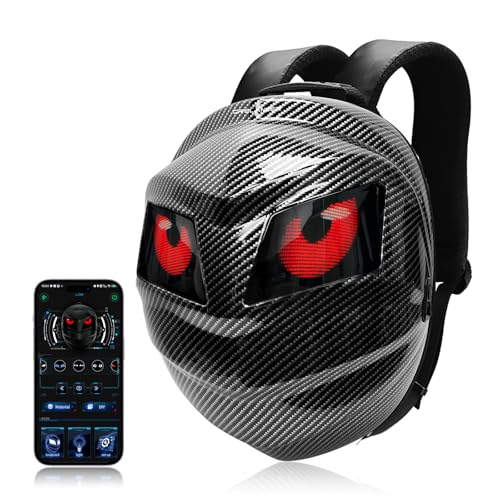 LED Schwarzer Ritter Motorrad Rucksack Coole Laptop Rucksäcke Für Männer Frauen Smart Helm Tasche Mit Programmierbarem Pixel Farbbildschirm (Carbon Fiber Textured Color) von cartaoo
