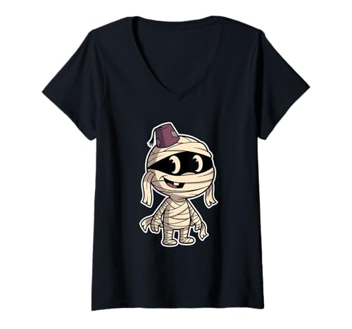 Damen Lustige Cartoon-Mumie Halloween T-Shirt mit V-Ausschnitt Damen Lustige Cartoon-Mumie Halloween T-Shirt mit V-Ausschnitt von cartoon mummy halloween cute undead egypt wrap