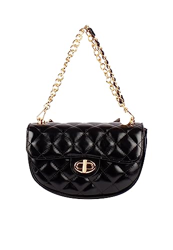 caspio Women's Schultertasche im Metallic-Look, SCHWARZ von caspio