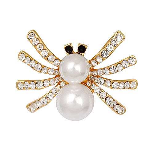 casstaly 1 x Damen-Brosche mit Anstecknadel aus Legierung, Motiv: Spinne, Mieder, Dekoration, modisch, elegant, Mädchen, neuer Stil, Weiß & Gold von casstaly