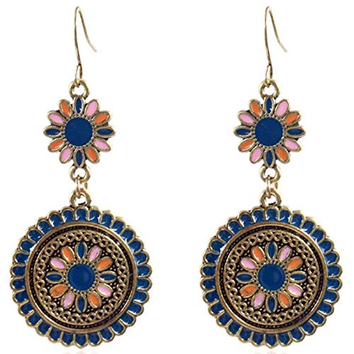 casstaly Korean Ohrringe, Motiv: kleine frische und schöne Kreationen, Skulptur, Blumenmotiv, Tropfen, Antik-Optik, Blau von casstaly