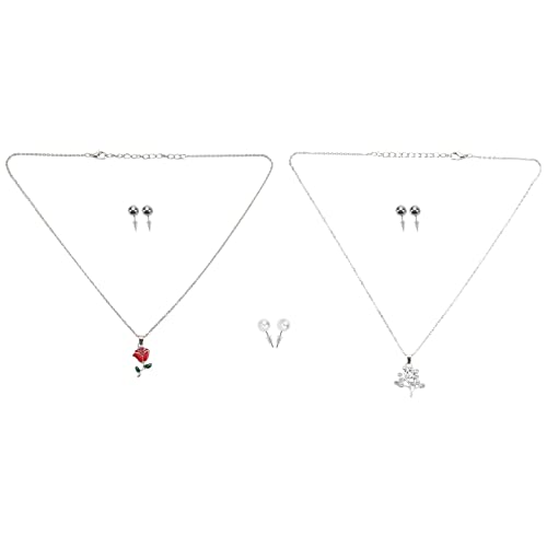 casstaly de Mode Halskette Anhänger Blume Rosa Farbe Silber Perlen Imitation Ohrringe Set für Mädchen von casstaly