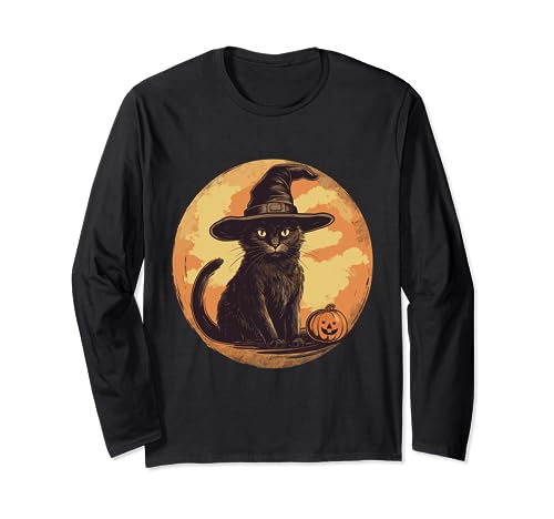 Kürbis Katze Halloween Schwarz Katze Herren Kostüm Mädchen Katze Hexe Langarmshirt Kürbis Katze Halloween Schwarz Katze Herren Kostüm Mädchen Katze Hexe Langarmshirt von cat moon girls halloween cat and the hat costume