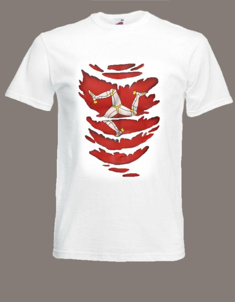 Isle Of Man Flag T-Shirt Sehen Muskeln Durch Zerrissene Motorrad Tt Rennen in Allen Größen von catbatart
