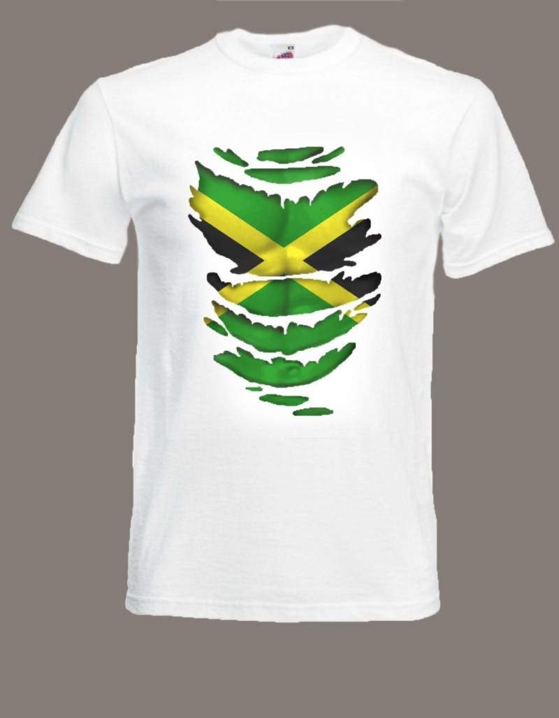 Jamaican Flag T-Shirt Sehen Muskeln Durch Zerrissene Jamaika in Allen Größen von catbatart