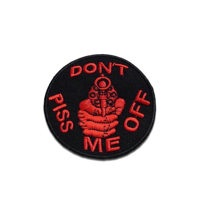 Aufnäher/Bügelbild - Don't Piss Me Off Biker Rot Ø7, 3cm Patches Aufbügeln von catchthepatch