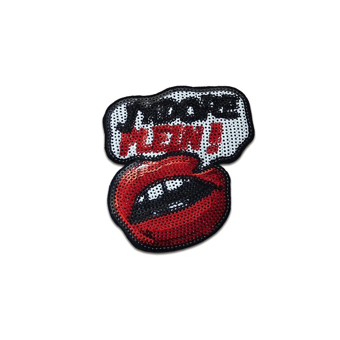Aufnäher/Bügelbild - J'adore Plein Kussmund Mit Pailletten Rot 10, 1x9cm Patch von catchthepatch