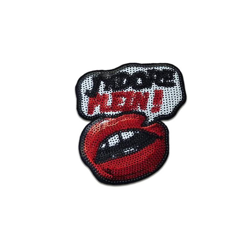 Aufnäher/Bügelbild - J'adore Plein Kussmund Mit Pailletten Rot 10, 1x9cm Patch von catchthepatch