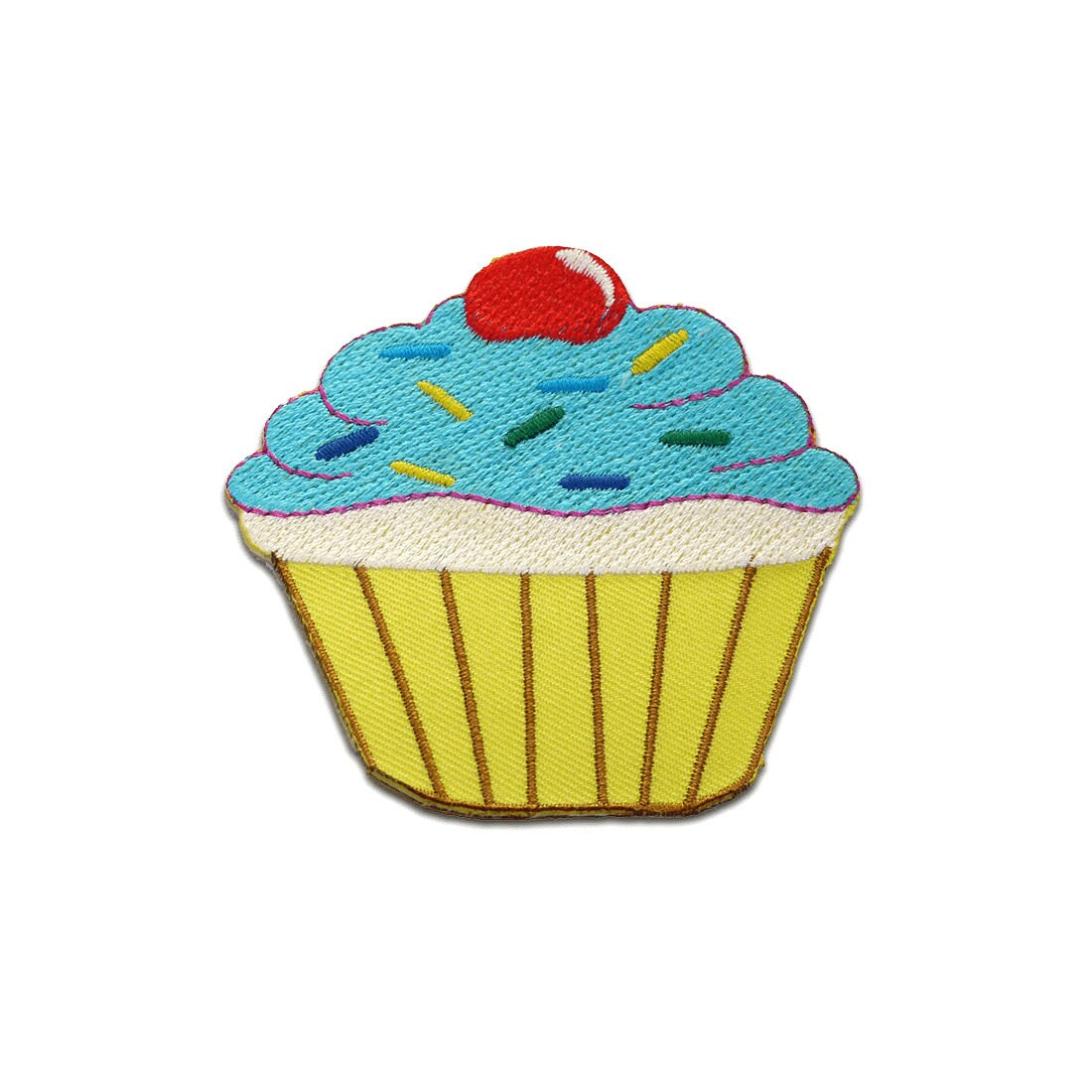 Aufnäher/Bügelbild - Muffin Cupcake Mit Kirsche/streusel Gelb/Blau 7, 9x7, 6cm Patch von catchthepatch
