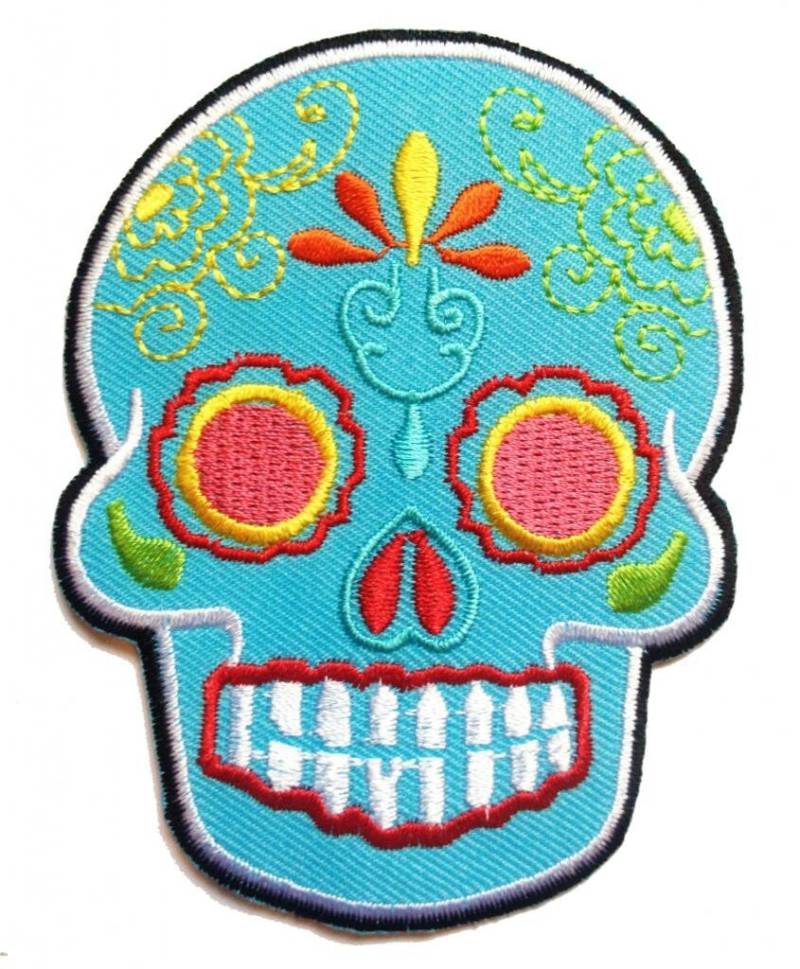 Aufnäher /Bügelbild - Totenkopf Modern Skelett Blau -7 X 9.3 cm -Patch Aufbügler Applikationen Zum Aufbügeln Applikation Patches Flicken von catchthepatch