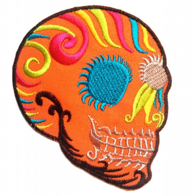 Aufnäher /Bügelbild -Totenkopf Modern Skelett -Orange - 8.2 X 10 cm -Patch Aufbügler Applikationen Zum Aufbügeln Applikation Patches Flicken von catchthepatch