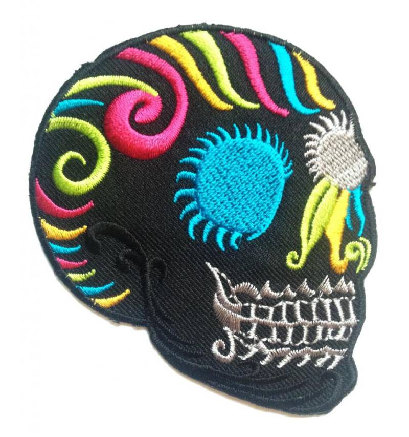 Aufnäher /Bügelbild -Totenkopf Modern Skelett -Schwarz - 8.2 X 10 cm-Patch Aufbügler Applikationen Zum Aufbügeln Applikation Patches Flicken von catchthepatch