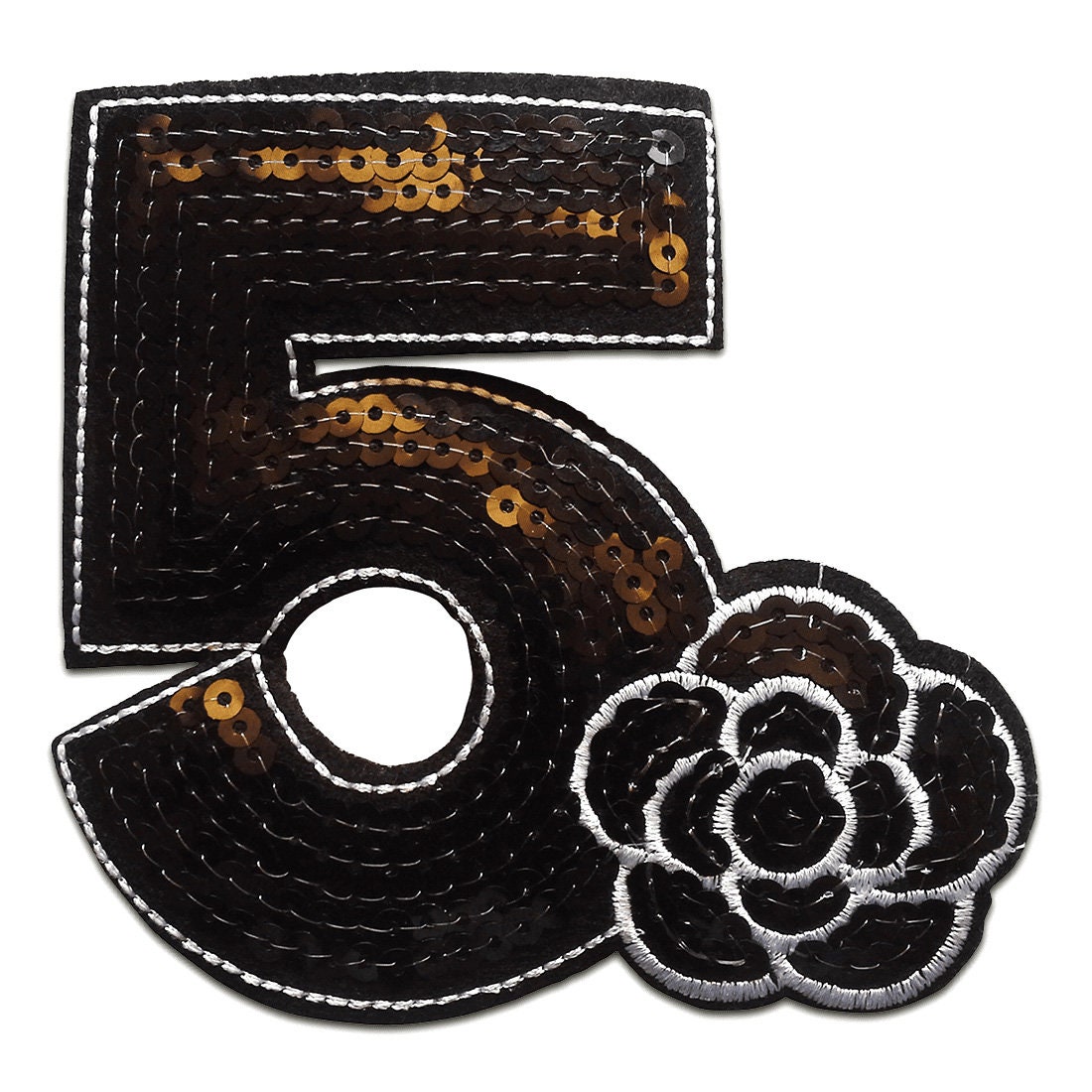 Aufnäher Fünf 5 Mit Pailletten Schwarz 10, 5x10cm Patch Aufnäher Fünf 5 Mit Pailletten Schwarz 10, 5x10cm Patch von catchthepatch