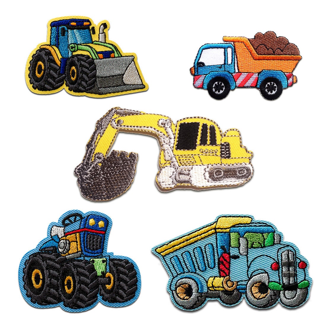 Aufnäher Für Kinder - Baustellen Set 5 Stück Bagger Lkw Kipper Bügelbild von catchthepatch