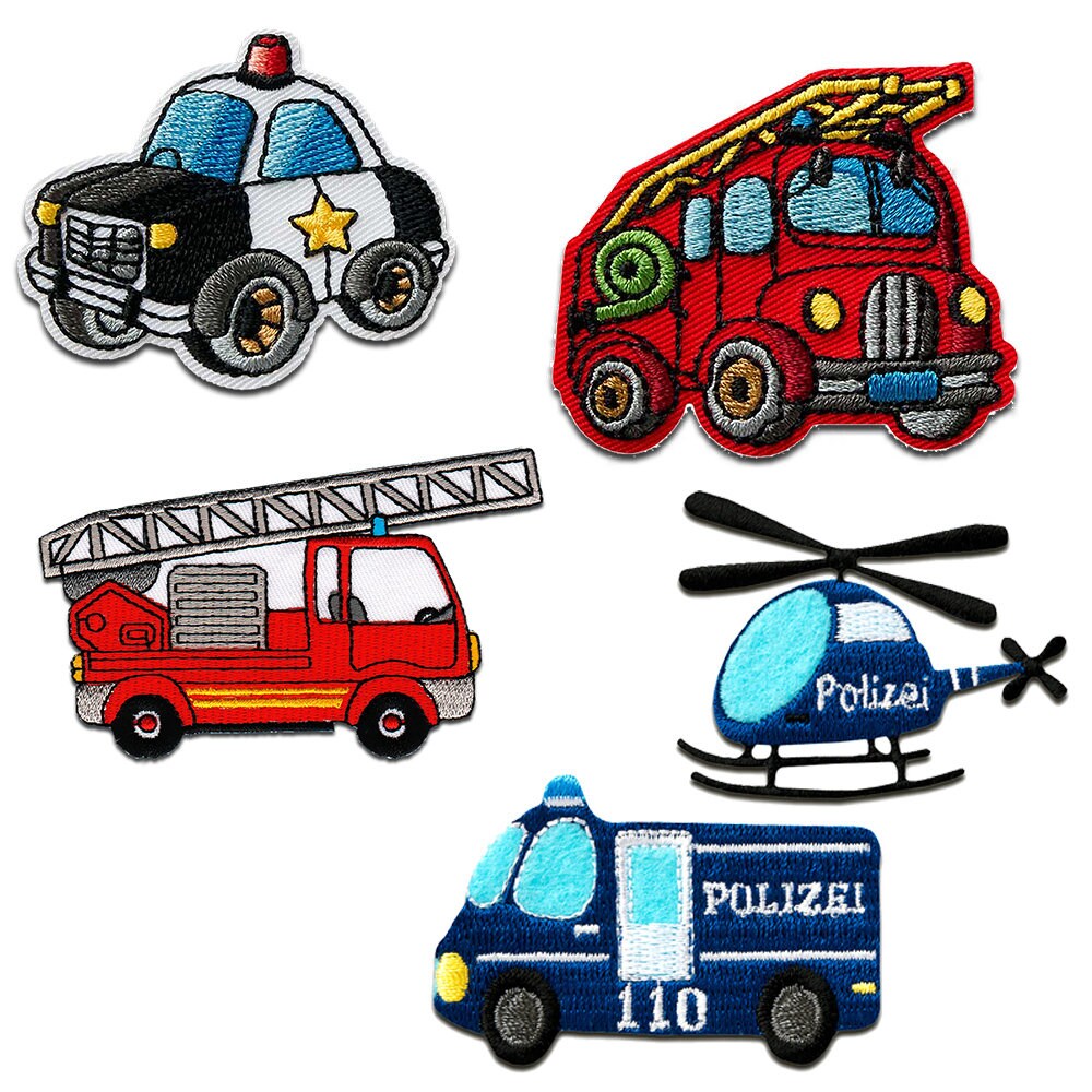 Aufnäher Für Kinder - Polizei Feuerwehr Set 5 Stück Bügelbild, Aufbügler von catchthepatch