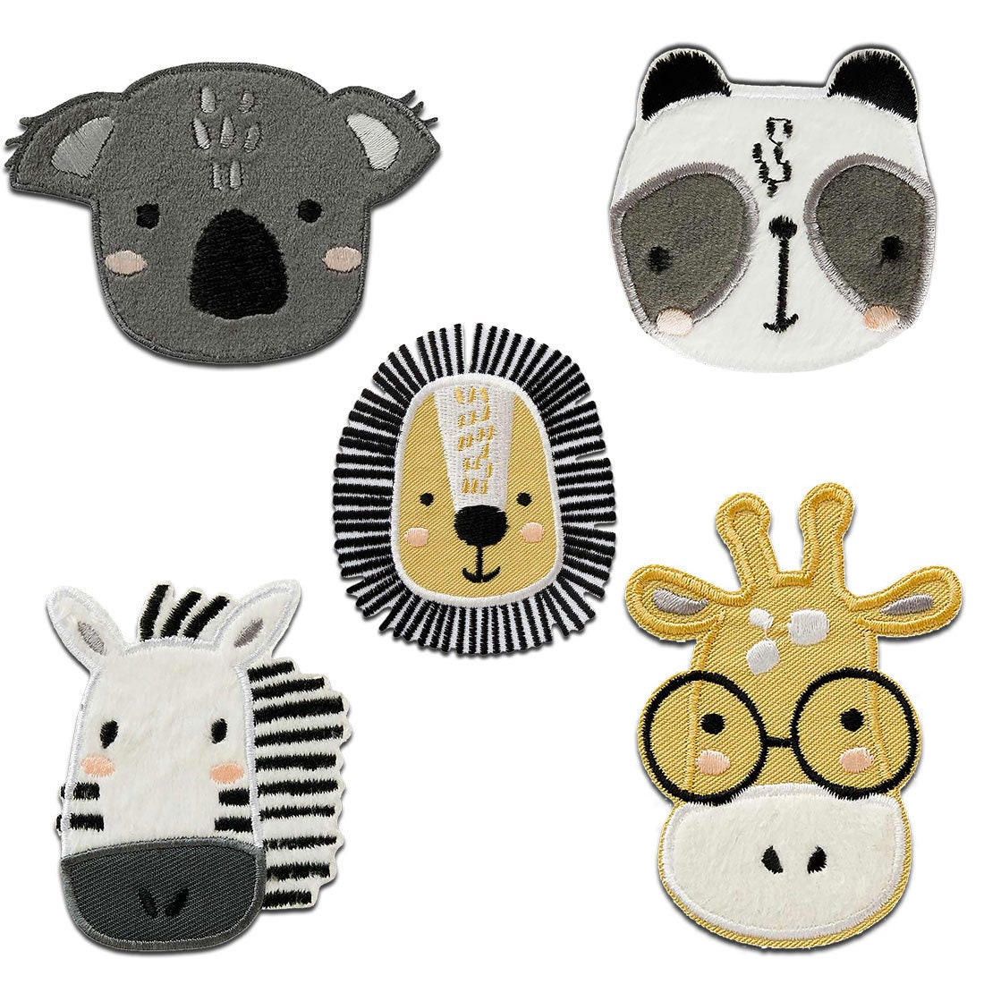 Zoo Set 5 Stück Tier - Aufnäher, Bügelbild, Aufbügler, Applikationen, Patches von catchthepatch