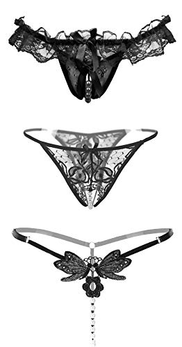 catlena Damen String Perlenstring im 3er Pack Dessous mit Perlen (schwarz) von catlena