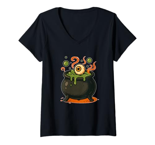 Damen Hexenkessel Eyeball Brew T-Shirt mit V-Ausschnitt Damen Hexenkessel Eyeball Brew T-Shirt mit V-Ausschnitt von cauldron eyeball slime witch brew halloween ghost