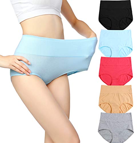 cauniss Damen High Taille Baumwolschlüpfer C Abschnitt Erholung Postpartale weiche Stretchy Full Coverage Unterwäsche (5-Pack) XX-Large Mehrere Farben von cauniss