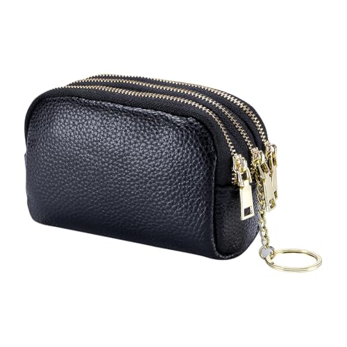 Geldbörse aus PU-Leder, 3 Reißverschlüsse, Kleingeldtasche, Kleingeldfach, Organizer, Tasche, Kreditkartenhalter, Geldbörse, Mini-Geldtasche mit Schlüsselring für Damen, Schwarz, 13 x 5 x 9 cm Geldbörse aus PU-Leder, 3 Reißverschlüsse, Kleingeldtasche, Kleingeldfach, Organizer, Tasche, Kreditkartenhalter, Geldbörse, Mini-Geldtasche mit Schlüsselring für Damen, Schwarz, 13 x 5 x 9 cm von ccHuDE