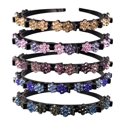 ccHuDE 5 Stück Blumen-Strass-Haarbänder, Blumen-Haarnadel, Stirnbänder, doppellagig, geflochtene, gedrehte Stirnbänder, niedliche Kunststoff-Haarreifen für Damen und Mädchen ccHuDE 5 Stück Blumen-Strass-Haarbänder, Blumen-Haarnadel, Stirnbänder, doppellagig, geflochtene, gedrehte Stirnbänder, niedliche Kunststoff-Haarreifen für Damen und Mädchen von ccHuDE