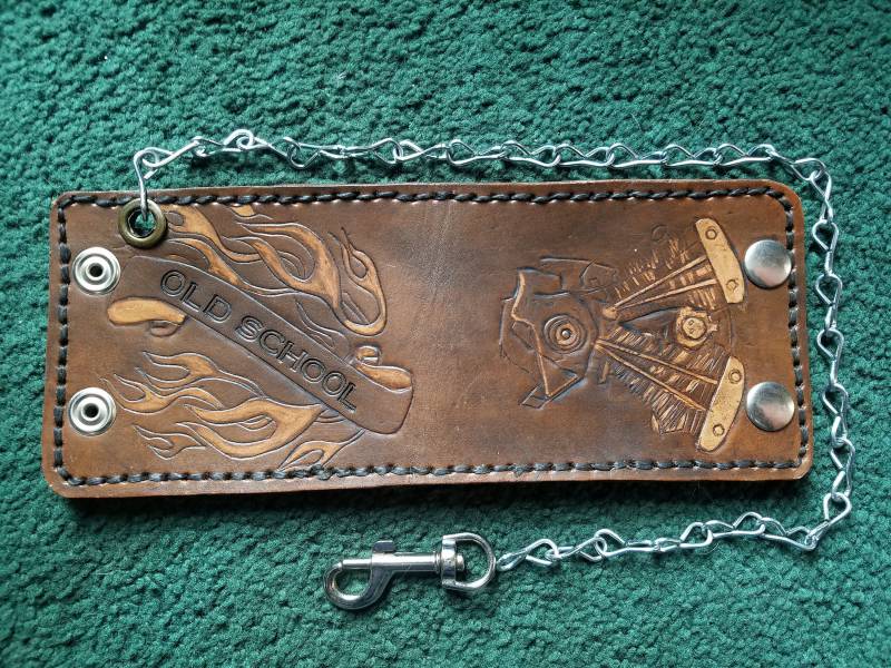 Shovelhead Biker Geldbörse V-Twin Classics Leder Kette Bifold von cccustomleatherworks