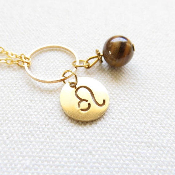 Halskette Mit Sternzeichen Löwe Und Tigerauge, Ref. 18780 von cciliacreativbijoux