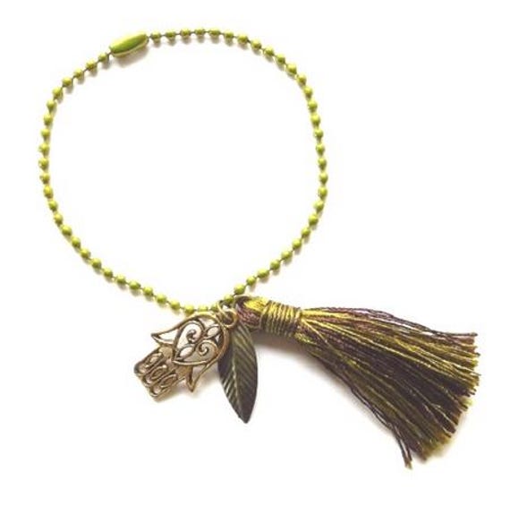 Kugelkettenarmband Mit Fatma-Hand Und Grünem Pompon Ref. 17464 von cciliacreativbijoux