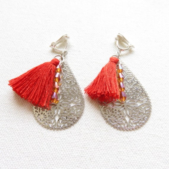 Ohrclips Mit Aufdruck, Perlen, Pompons Ref. 17670 von cciliacreativbijoux