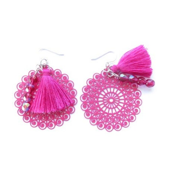 Perlenohrringe Mit Rosa Pompon-stempeln Ref. 17654 von cciliacreativbijoux