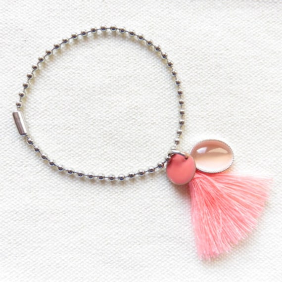 Rosenquarz-Armband Mit Rosa Pompon Ref. 16420 von cciliacreativbijoux