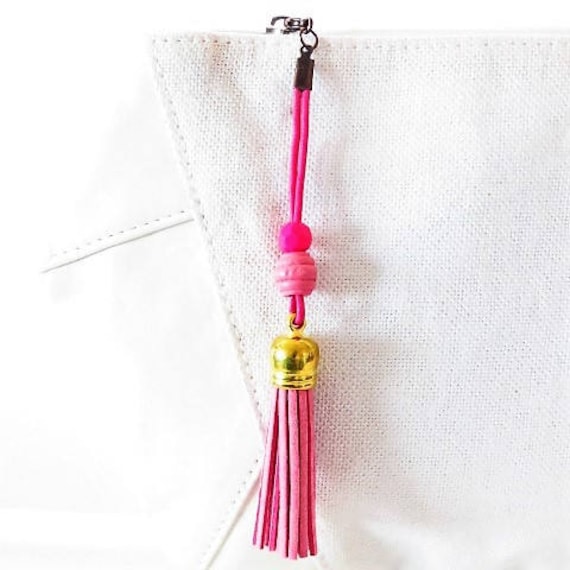 Perlenbesetzter Taschenanhänger, Wildleder, Quaste Art.-Nr. 16380 von cciliacreativbijoux