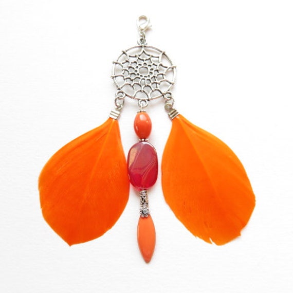Traumfänger Mit Orangefarbenen Federperlen Ref. 16405 von cciliacreativbijoux