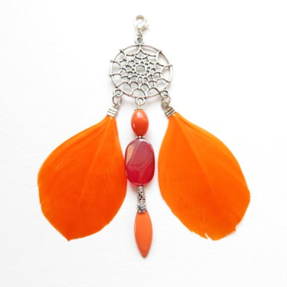 Traumfänger Mit Orangefarbenen Federperlen Ref. 16405 von cciliacreativbijoux