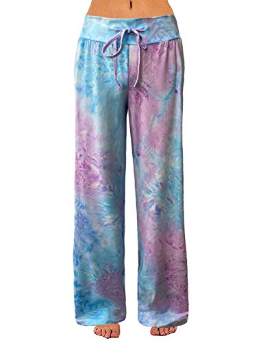 ccko Bequeme Pyjamahose für Damen, mit Kordelzug, lässige Palazzo-Loungehose, weites Bein, Batik 11, Large von ccko