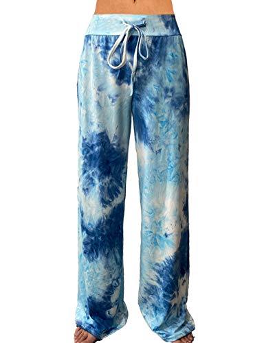 ccko Bequeme Pyjamahose für Damen, mit Kordelzug, lässige Palazzo-Loungehose, weites Bein, Batik 13, Medium von ccko