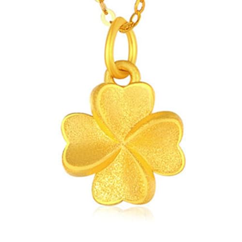 ccsmsm Gold Halskette 999 reines Gold 3d Hartgold vierblättrige Klee Anhänger Halskette für Frauen von ccsmsm