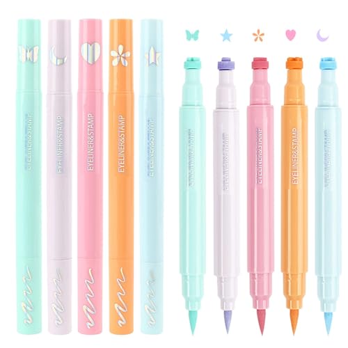 Flüssiger Eyeliner-Stempel, Eyeliner-Stempel, Flügel für Eyeliner-Stempel, 5 farbige Gesichts-Stempel, Augen-Stempel für Make-up, Eyeliner-Werkzeug-Set für Occh Make-up von ccuzs