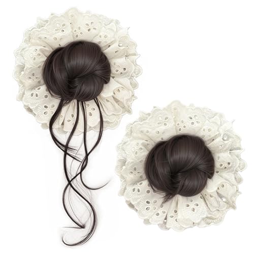 Messy Bun Hair Piece, Women Updo Hair Extension, Lace Ponytail Wig Natural Look Synthetic Stretchable Elastic Band for Wedding PARTY EVENTS, 7.09 Inches in Diameter von ccuzs
