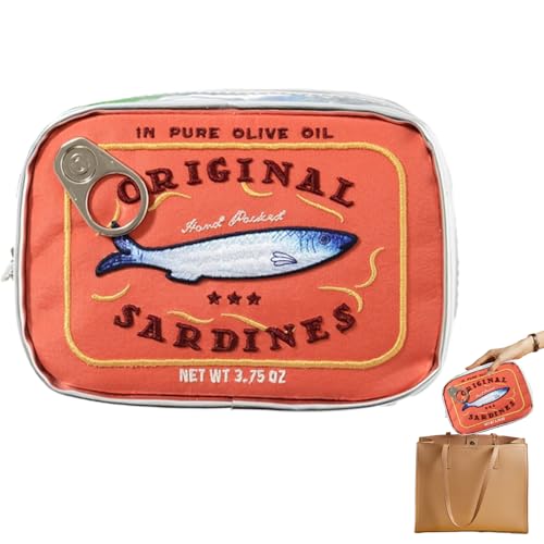 Sardine Can Design Cosmetics Bag, Funny Toiletry Organizer Pouch for Travel Skincare Eye Shadow Shampoo, Aesthetic Storage Case for Bathroom Purse Luggage, 6.1x4.33x1.77 Inches, Orange, von ccuzs