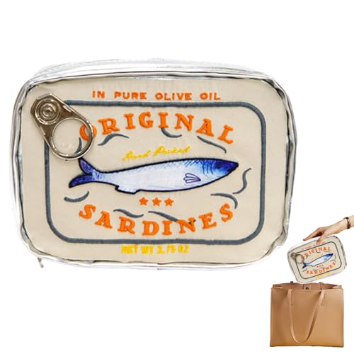 Sardine Can Design Cosmetics Bag, Funny Toiletry Organizer Pouch for Travel Skincare Eye Shadow Shampoo, Aesthetic Storage Case for Bathroom Purse Luggage, 6.1x4.33x1.77 Inches, beige, von ccuzs