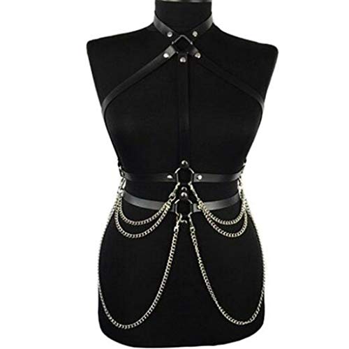 cdhgsh Womens Punk Kunstleder Taillengürtel Neckholder Neck Body Brustgurt mit Chain Chest Harness Schwarz von cdhgsh
