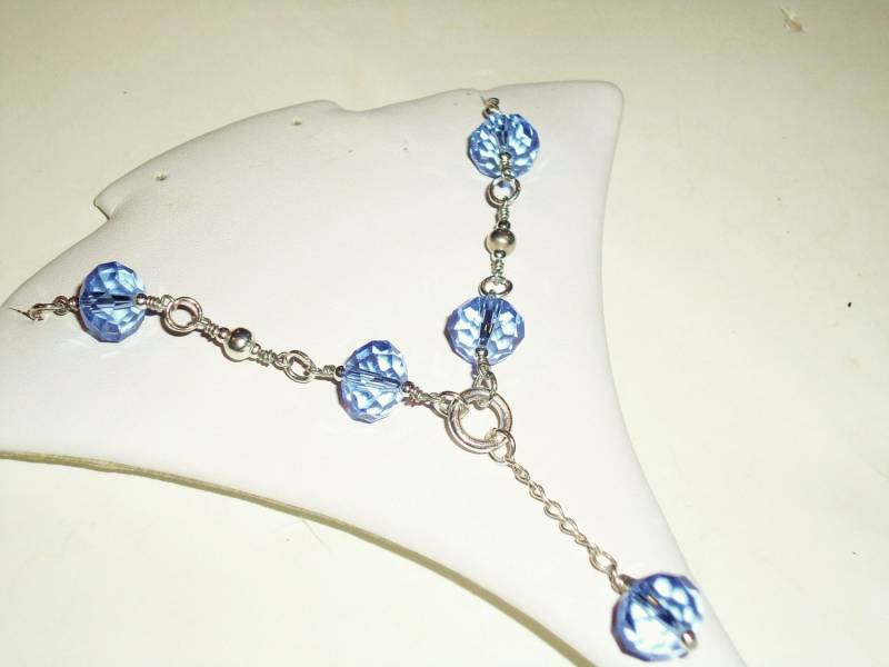 Blaue Kristall Halskette - Silberschmuck Lariat Schmuck Kette Anhänger Brautjungfern Hochzeit von cdjali