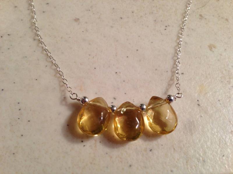 Citrin Halskette - Gelbe Perle Schmuck November Birthstone Sterling Silber Edelstein Kette von cdjali