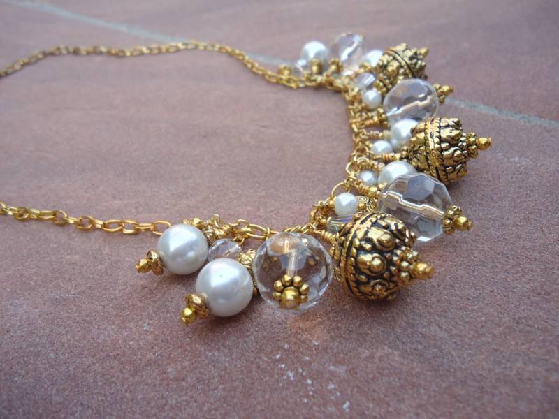 Cluster Halskette - Perlenschmuck Gelbgold Schmuck Hochzeit Juni Geburtsstein Kugel N-1 von cdjali