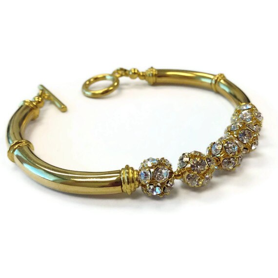 Gold Armband - Pave Kristall Schmuck Hochzeitsschmuck Luxe Braut Brautjungfer Hochzeit Perlen Knebel Geschenk Luet B-94 von cdjali