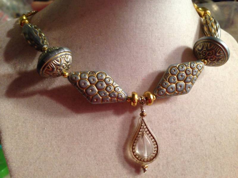 Gold & Silber Halskette - Kette Schmuck Anhänger Vintage Perlen Retro Mode Stil Mod von cdjali